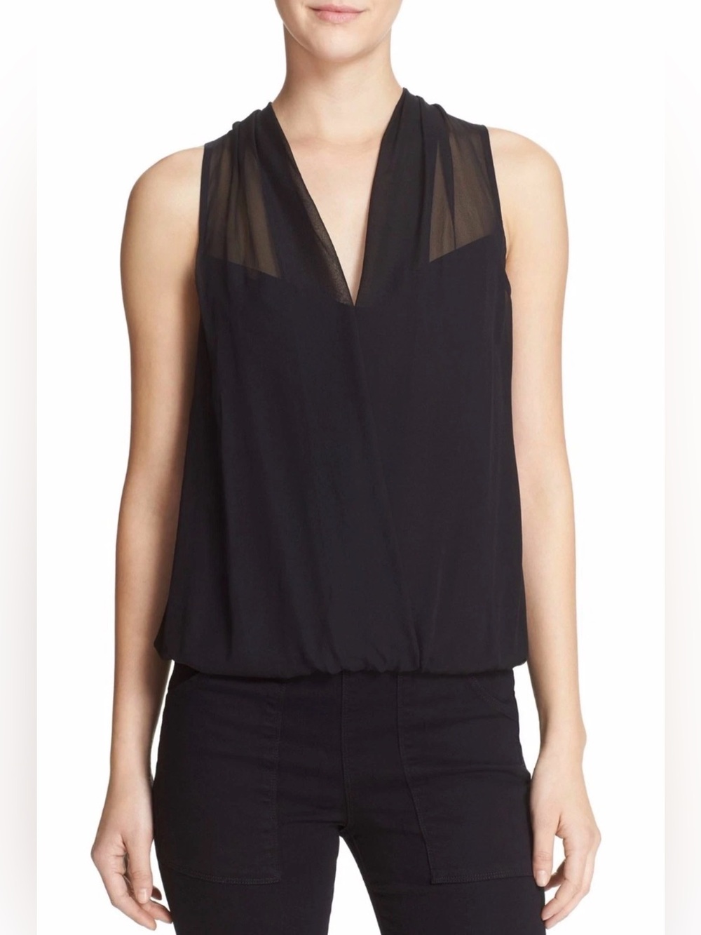 DVF Diane Von Furstenberg “Seduction” Black Drape Front Blouse/Camisole - XS/P